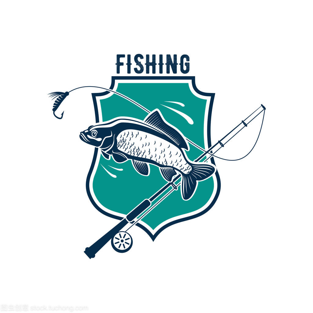 與桿釣具鯉魚釣魚矢量圖標